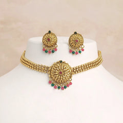 Antique Indian Jewelry Set Traditional Gold Plated Choker Necklace set with Earrings/Bridal Wear/South Indian Jewelry/Wedding Jewelry/Gift for Her
