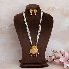Antique Indian Jewelry Set Traditional Gold Plated Beaded Long Necklace set with Earrings/Bridal Wear/South indian Jewelry/Wedding Jewelry/Gift for Her