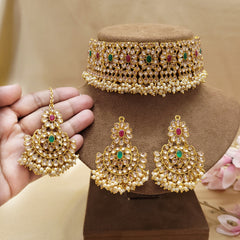 Kundan Choker Set/Indian Jewelry/Bridal Jewelry/Festive Necklace Set/Partywear Choker Set/Wedding Jewelry Set
