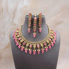 Indian CZ & Monalisa Stone Beaded Bridal Set/Festive Jewelry Set/Mint-Pink Colored Jewelry Set/Partywear Necklace Set/Weddings Necklace Set