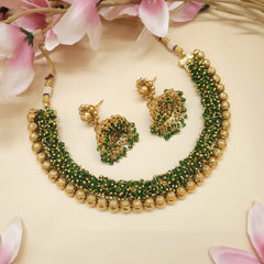 Cluster Necklace Set/Indian Jewelry Set/Jhumki Earrings Necklace Set/Gold/Pearl/Green/Red Necklace Set
