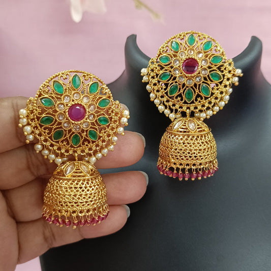 Indian CZ Jhumki/Gold Plated Polki Jhumki/Stone Jhumki/Indian Jewelry/Punjabi/Bridal Earring/Wedding Earrings