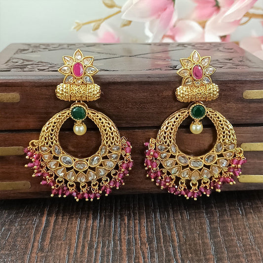 Indian CZ Earrrings/Gold Plated Polki Earrings/Stone Earrings/Indian Jewelry/Punjabi/Bridal Earring/Wedding Earrings