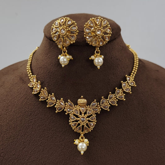 Antique Gold Polki Choker Set/Wedding Necklace Set/Indian Choker Necklace/Indian jewelry/South Indian Jewelry/Bridesmaid Necklace Set