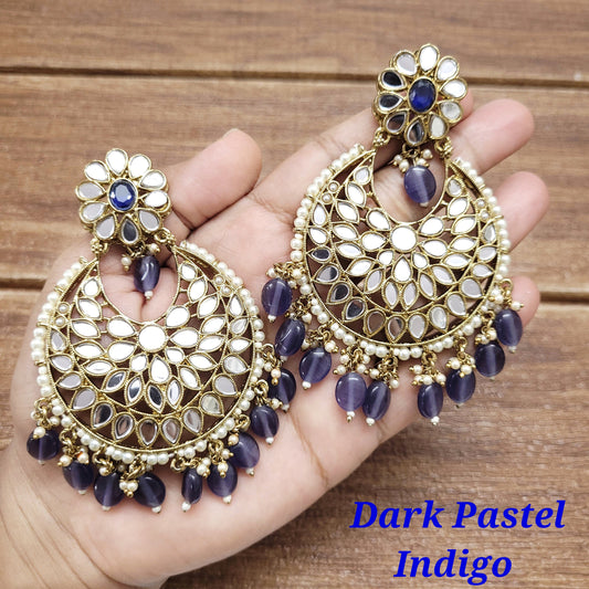 Mirror Chandbali Earrings/Kundan Earrings/Kundan Chandbali/Drop Earrings/Wedding Earrings