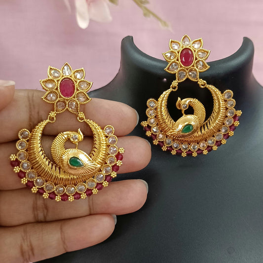 Indian CZ Earring/Gold Plated Polki Earrings/Stone Earrings/Indian Jewelry/Punjabi/Bridal Earring/Wedding Earrings