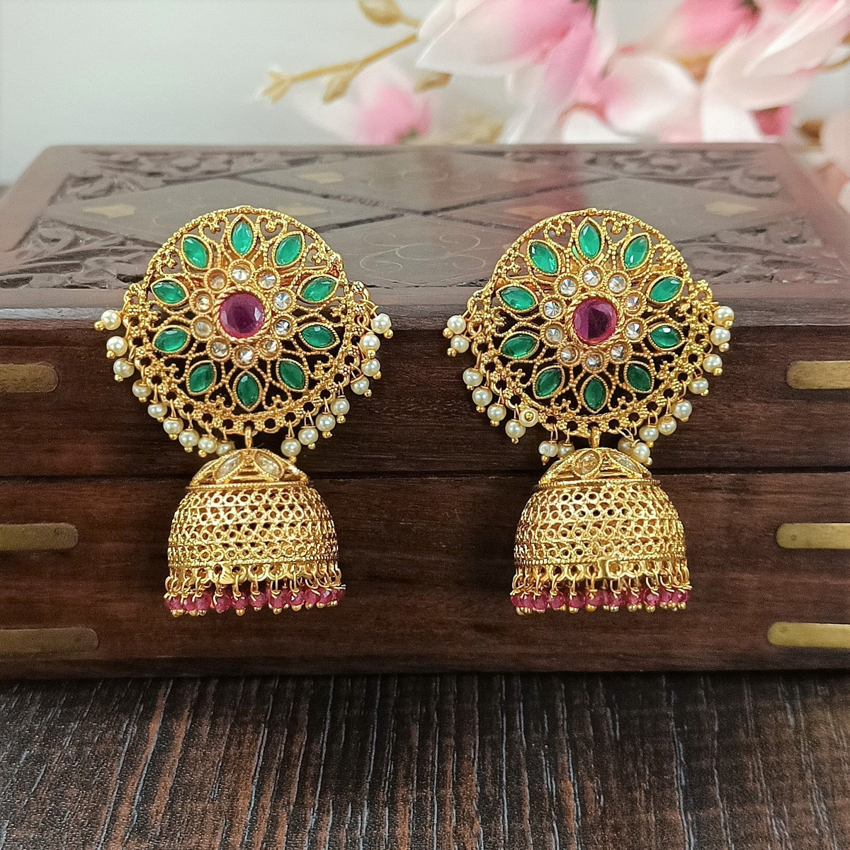 Indian CZ Jhumki/Gold Plated Polki Jhumki/Stone Jhumki/Indian Jewelry/Punjabi/Bridal Earring/Wedding Earrings