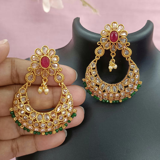Indian CZ Earrings/Gold Plated Polki Earrings/Stone Earrings/Indian Jewelry/Punjabi/Bridal Earring/Wedding Earrings